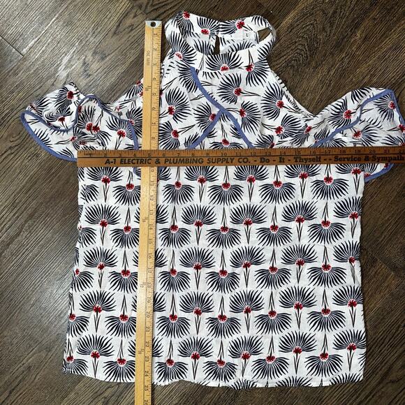 THML Anthropologie Slvlss Top Shirt Blouse L Floral Cold Shoulder Ruffle - Picture 7 of 9